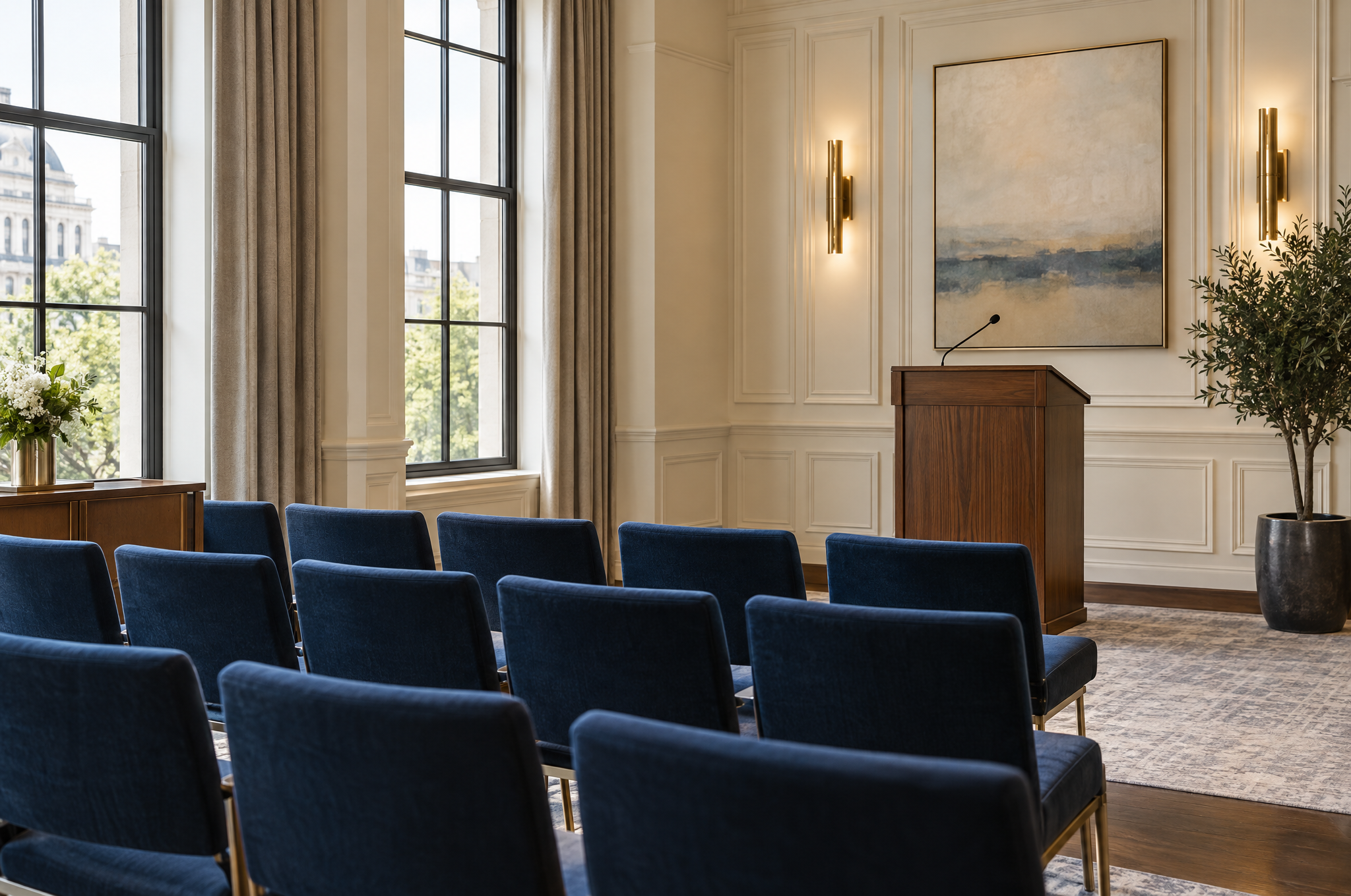 Editorial illustration of a professional presentation setting